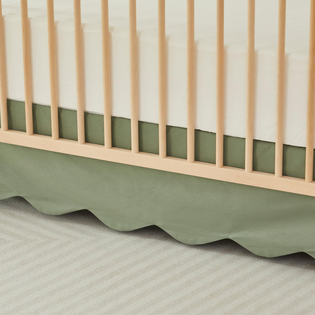 Scallop Edge Cotton Crib Skirt Toddler Bedskirt Baby Nursery Crib Bed Skirt Boho Bohemian Neutral Solid Color Vintage