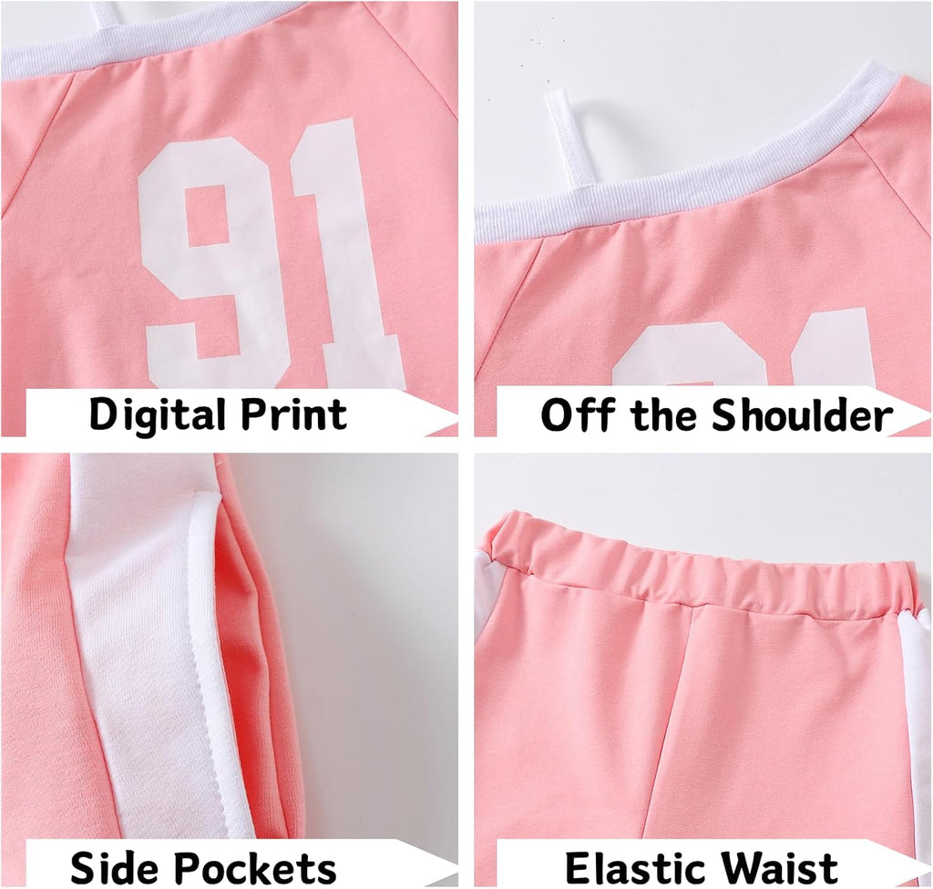 Teen Girls Clothes 2 Piece Off the Shoulder Top and Pants Fall Girl Outfits Set with Pockets