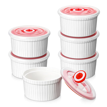 8 Oz with Lids Set of 6, Porcelain Creme Brulee Cups