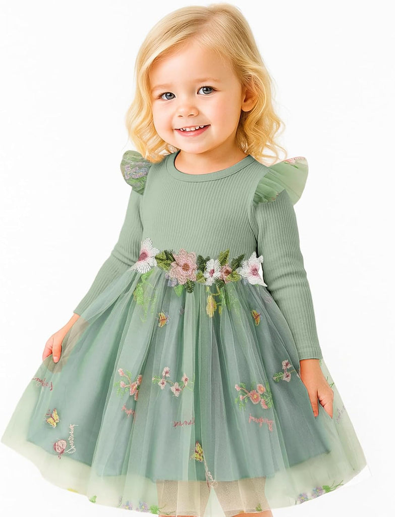Toddler Girl Tulle Dress Fall Ruffle Long Sleeve Baby Girl Fashion Casual Dresses 2