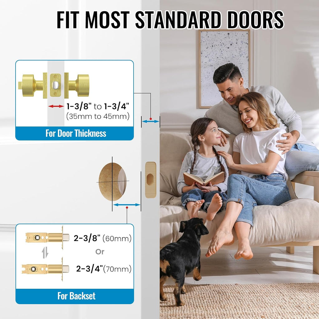 Exterior Entry Door Knob with Lock and Key, Brushed Gold Bedroom Lock