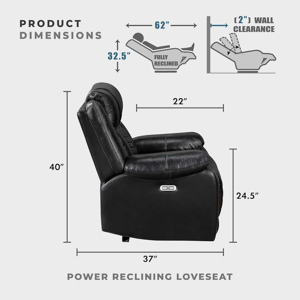Lexicon Wall Hugger Power Double Reclining Loveseat with Console, Faux Leather Home Theater Seating with LED Lighting