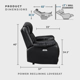 Lexicon Wall Hugger Power Double Reclining Loveseat with Console, Faux Leather Home Theater Seating with LED Lighting