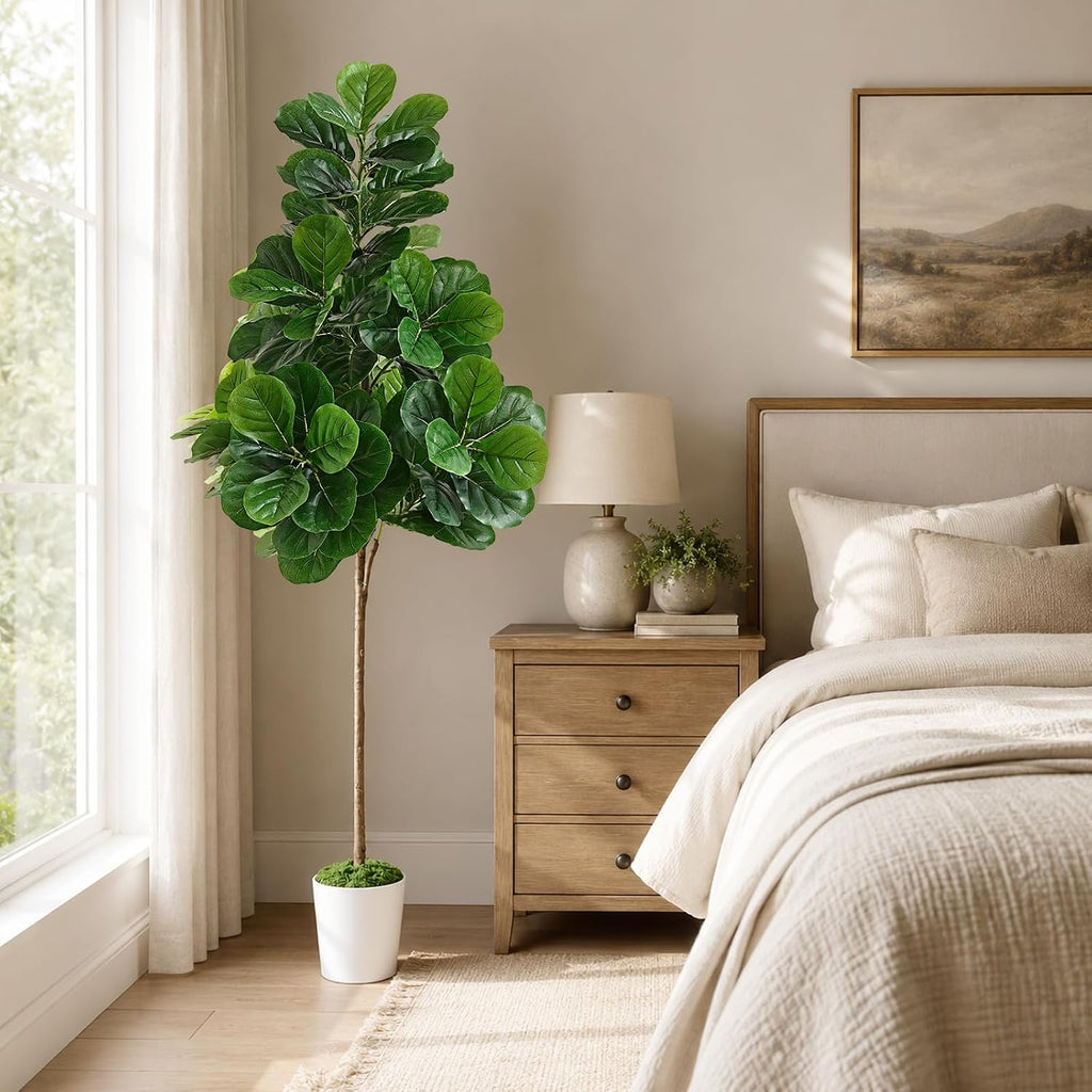 6FT Artificial Fiddle Leaf Fig Tree with Planter & Woven Basket