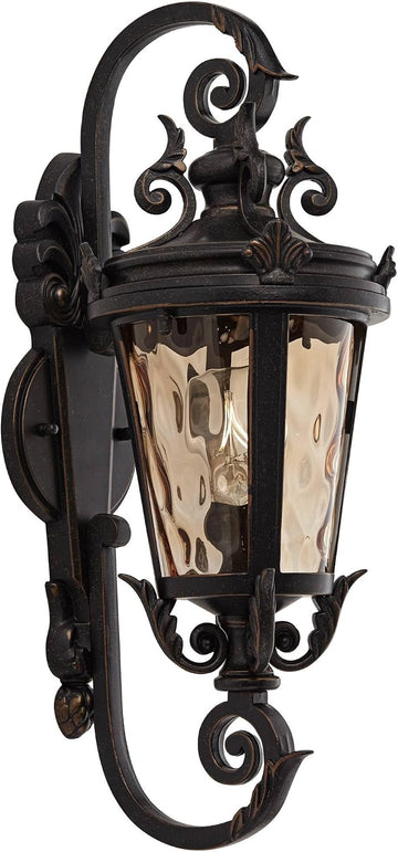 Marseille 19" Bronze Scroll Outdoor Wall Light with Champagne Hammered Glass