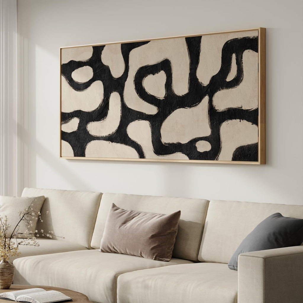 Extra Large Framed Abstract Mid Century Wall Art, 60x30 In
