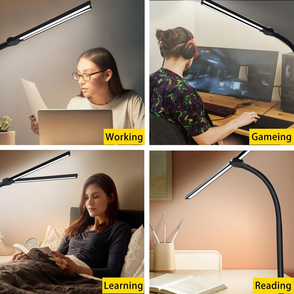 Double Head LED Desk Lamp - Eye Caring Lamp with Clamp