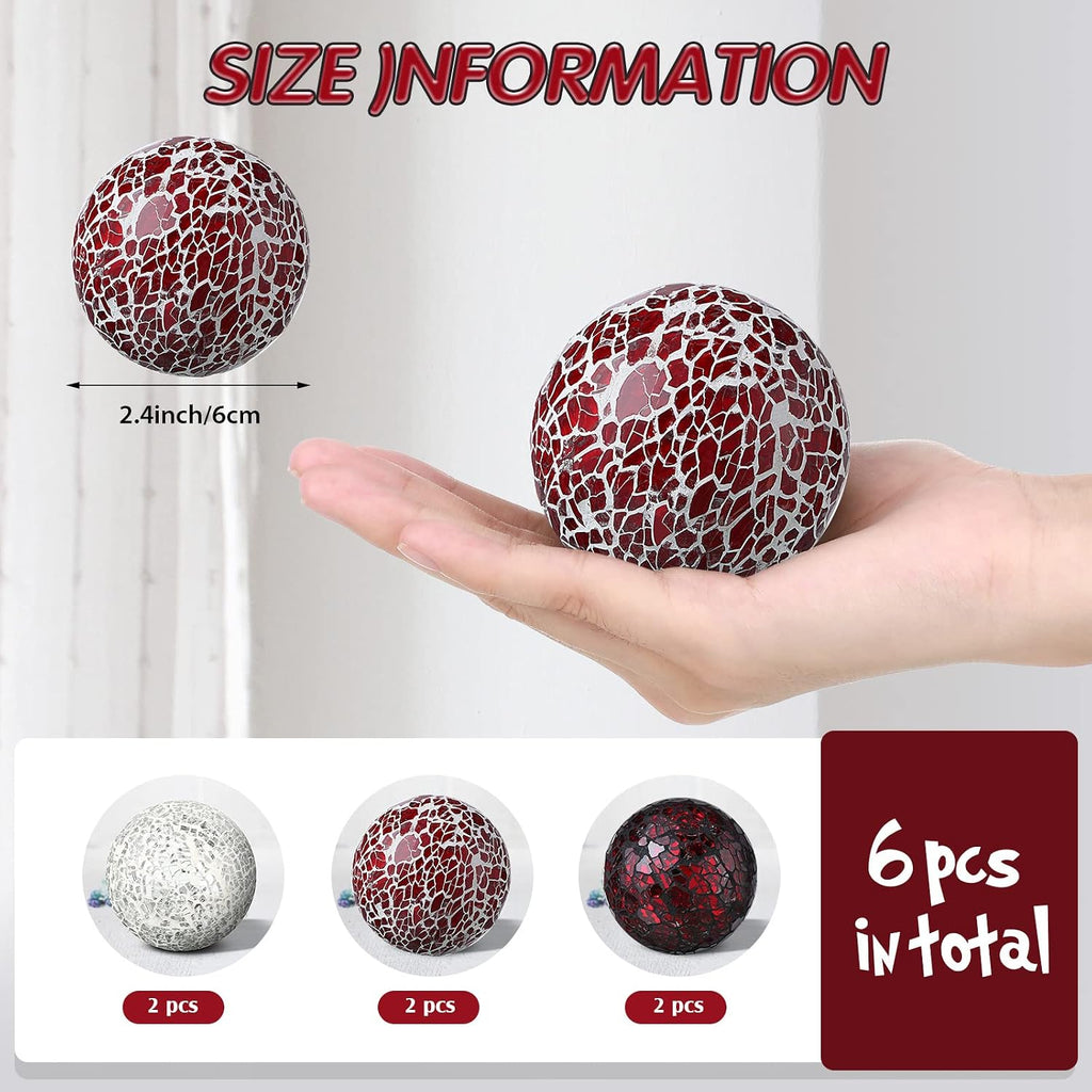 Decorative Balls for Bowls 6.5 cm / 2.5 Inch Orbs Glass Balls for Centerpiece Bowls Mosaic Sphere Decoration - Set of 6