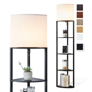 Corner Floor Lamp with Shelves, Tall Corner Lamp with Fabric Shade, Modern Torchiere Lamp, Corner Display Shelf with