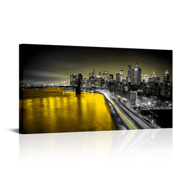 Brooklyn Bridge Wall Canvas, Yellow, 24"x48"