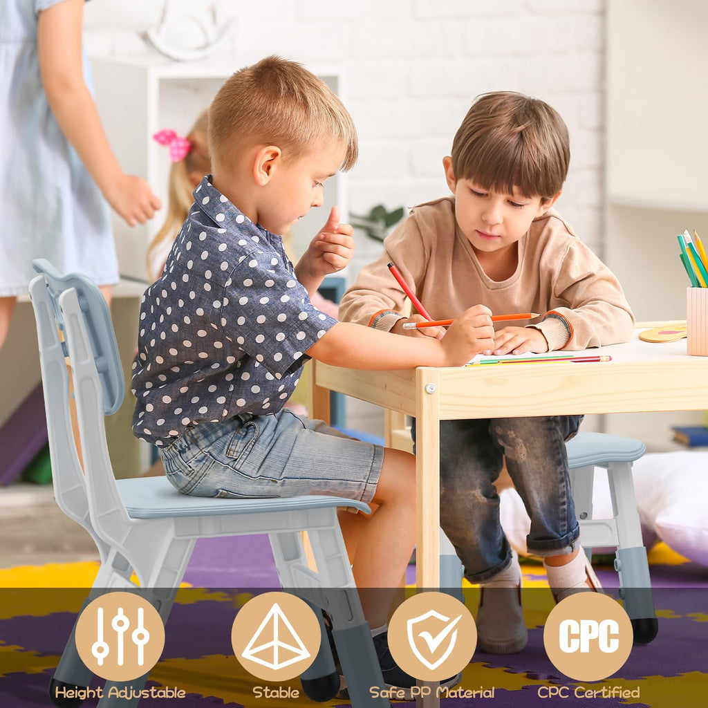 2-Pack Adjustable Kids Chairs, 3-Level Height Plastic Toddler Chair with Non-Slip Base & Stackable Design, School