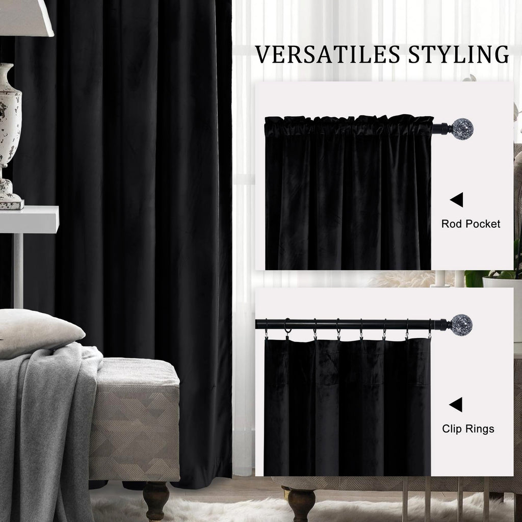 Black Velvet Blackout Curtains 108 inches, 2 Panels, 52W x 108L