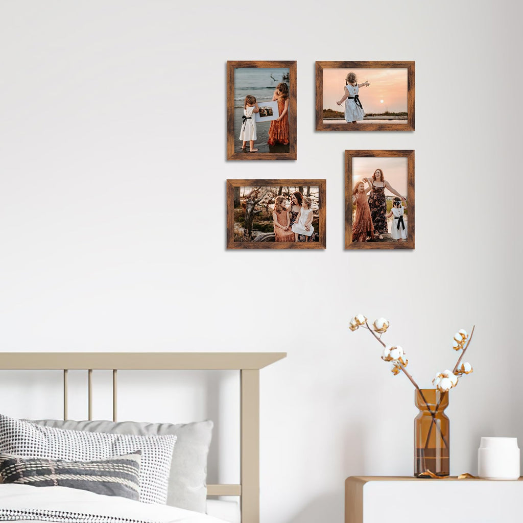 18 Packs 4x6 Rustic Brown Multi Plastic Picture Frames Set with Plastic Cover for Family Photos, Artwork, Light