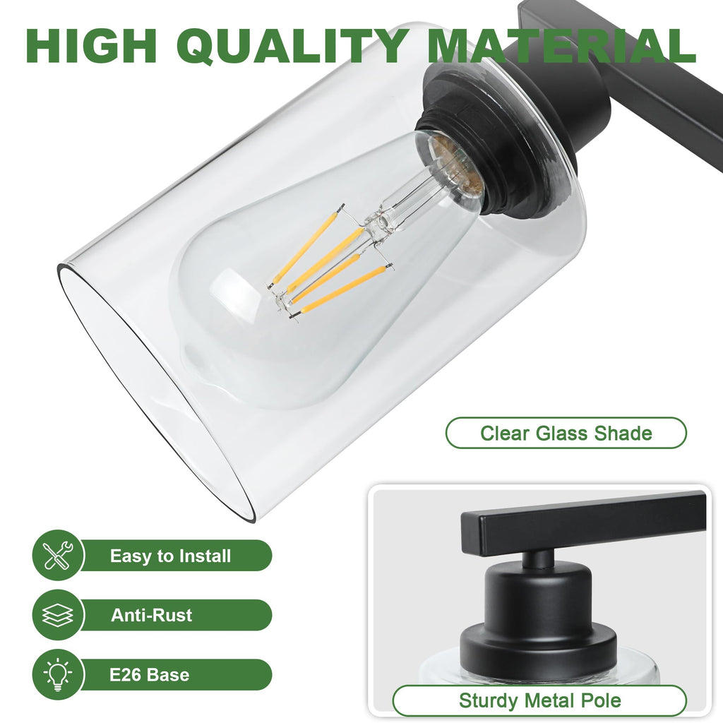 5-Light Bathroom Light Fixtures, 33 Inch Vanity Lights with Clear Glass Shade, Modern Black Finish Wall Light for