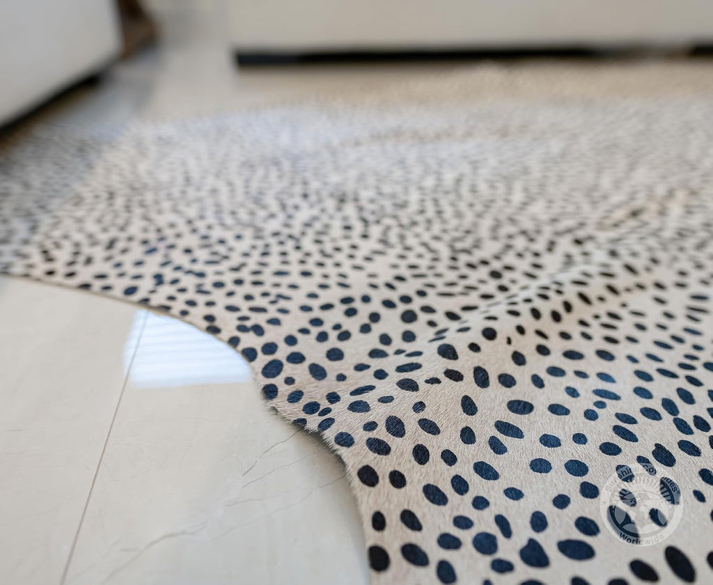 100% Genuine Printed Jaguar on Off White Cowhide Rug - Modern Style Brazilian Animal Skin Rug & Floor Carpet & More