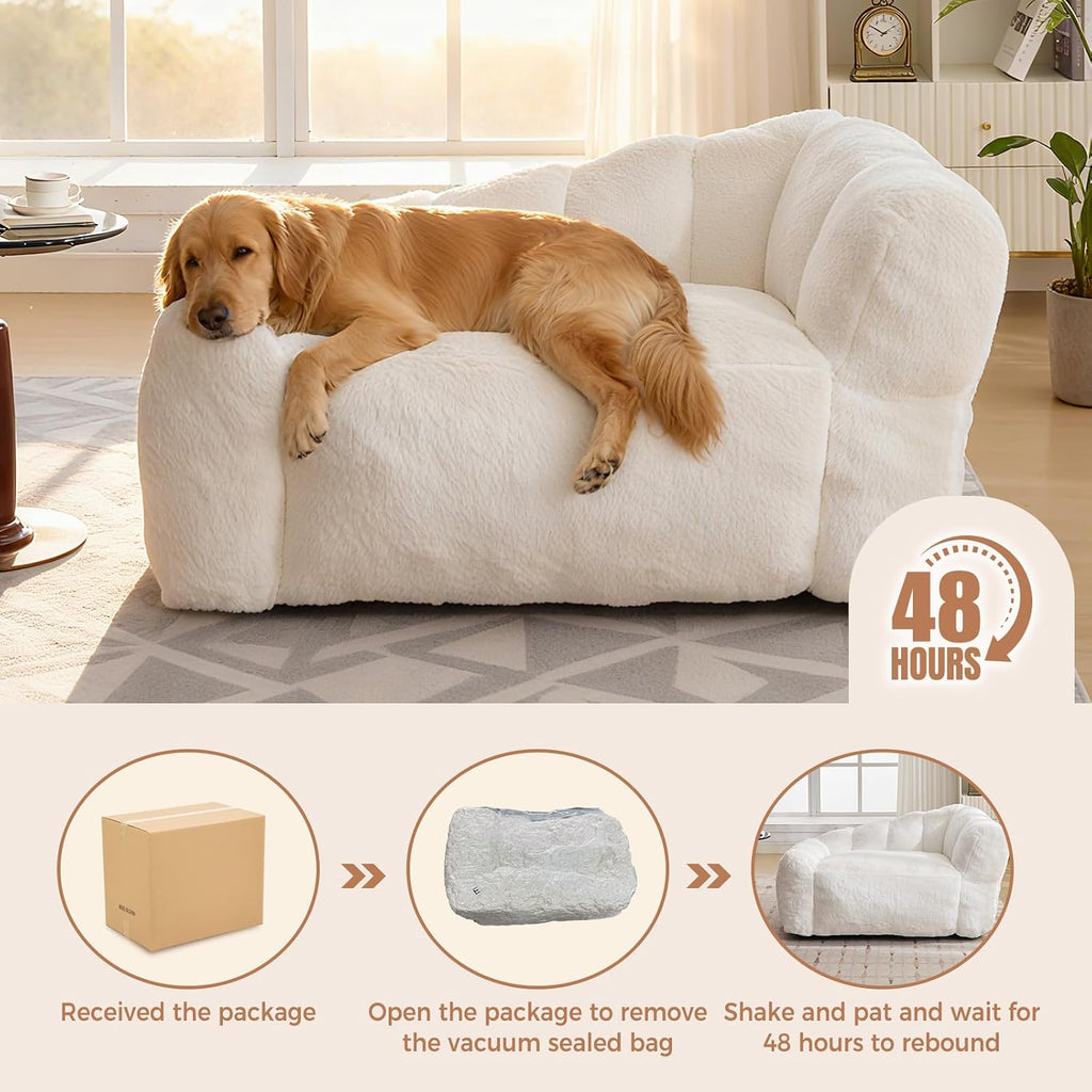 Dog Sofa Couch for Large Medium Dogs up to 130 Lbs, Memory Foam Pets Sofa with Faux Fur Fabric Beige
