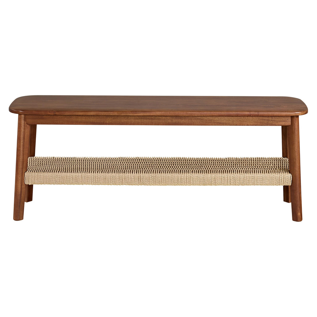 Calais Solid Wood Entryway Bench with Woven Storage Shelf, Chestnut, 48"