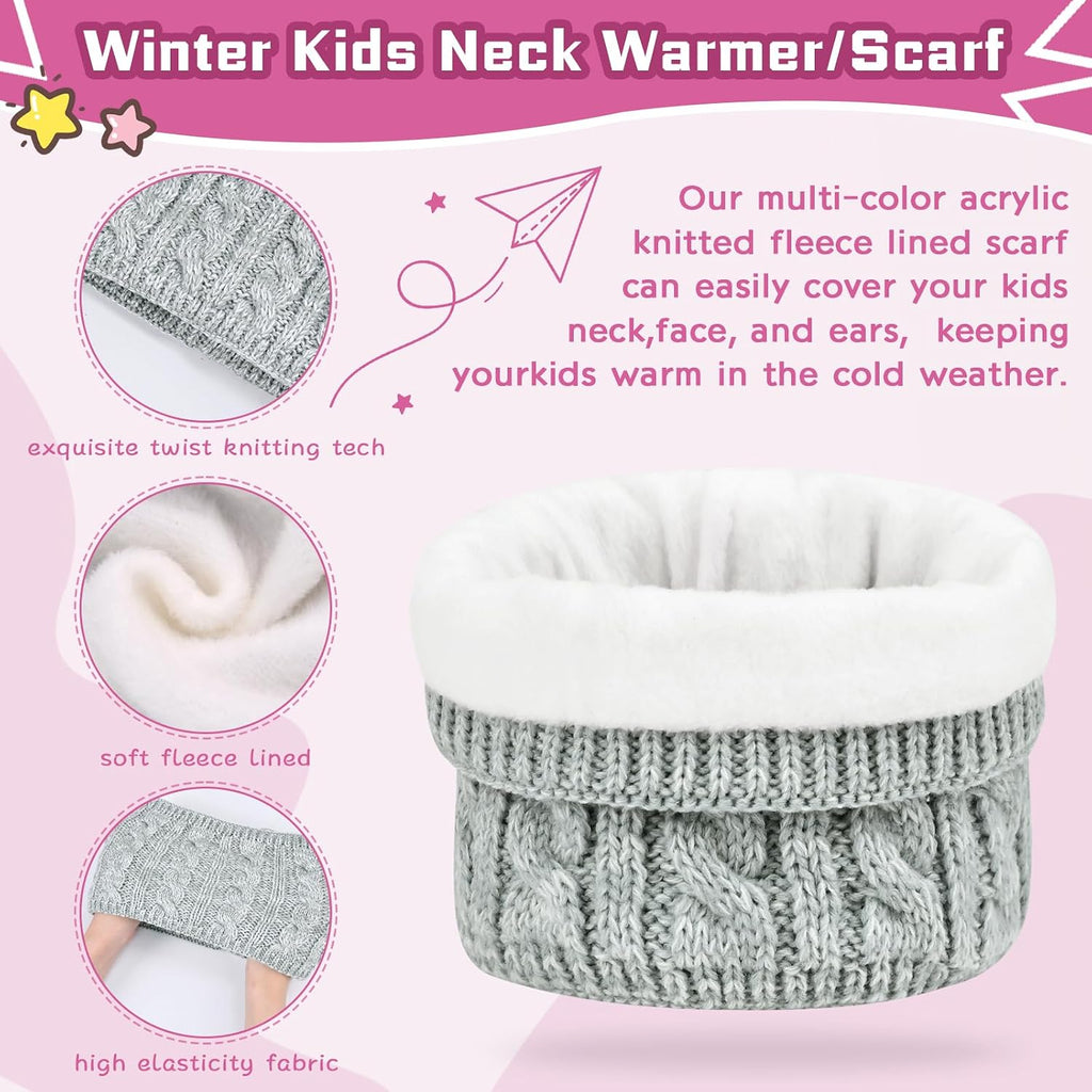 Kids Winter Hat Gloves Scarf Set, Girls Boys Hats Beanie with Pom