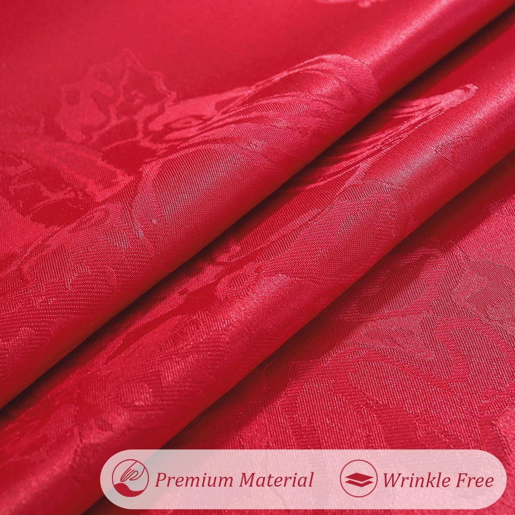 Christmas Tablecloth Jingle Bell Holly Berry Jacquard Washable Stain Resistant Damask Table Cloth, S