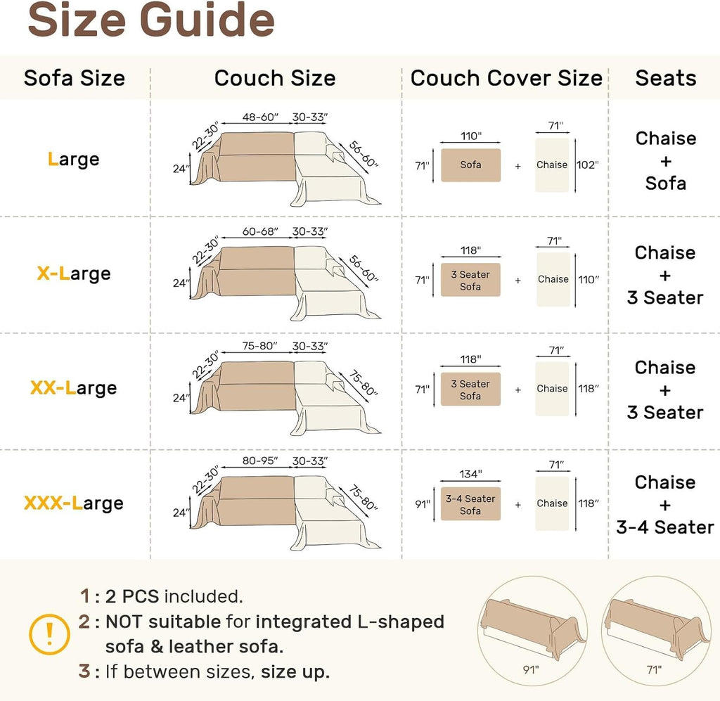 2 Pieces Sectional Couch Covers L Shaped Cover XL Cream White