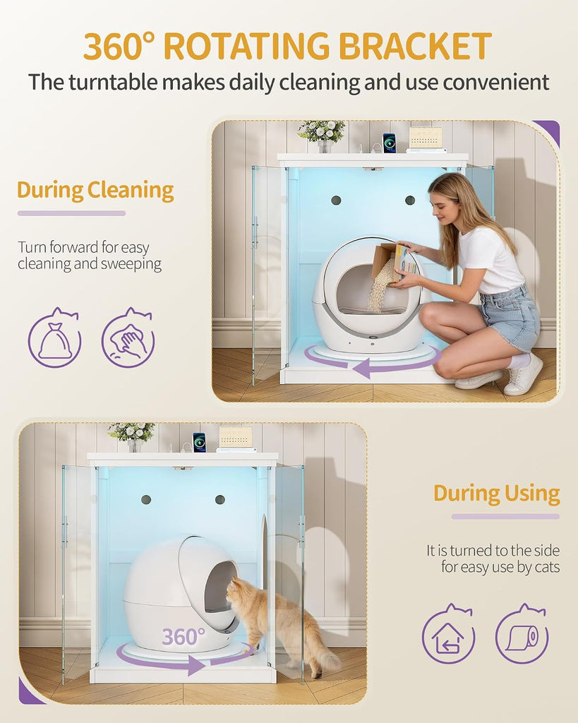 Cat Litter Box Enclosure, See Through Auto Litter Box Furniture