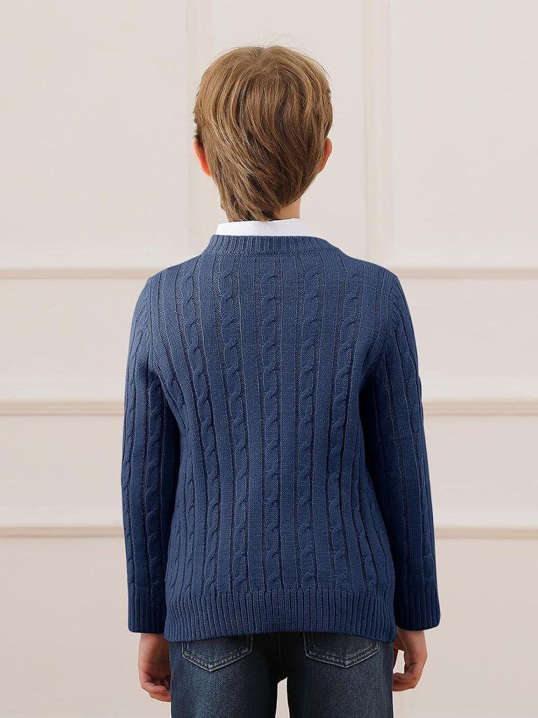 Boys Cable Knit Sweaters Kids Chunky Pullover Tops