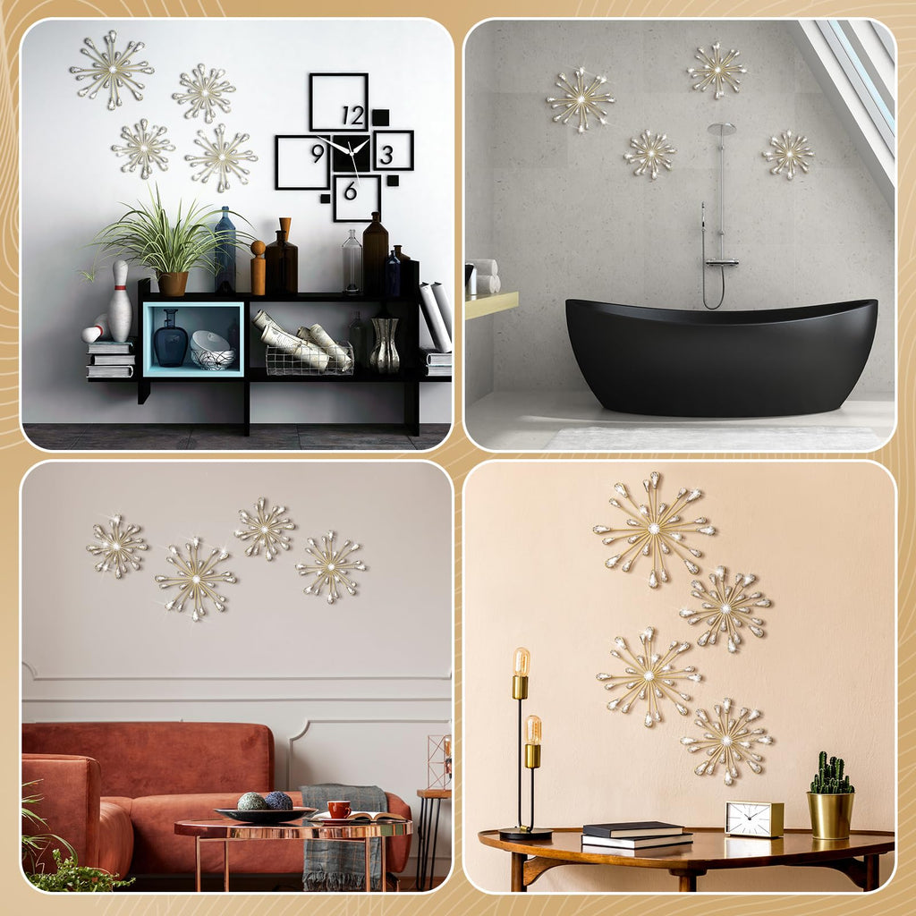 4 Pcs Starburst Wall Decor, Bling Metal Wall Art, Gold