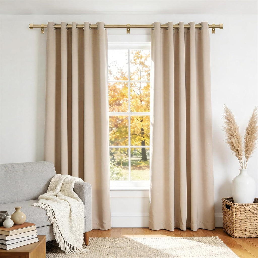 Warm Gold Brass Curtain Rod, 1" Diameter Heavy Duty Window Rod with Solid Aluminum Finials