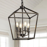 4 Light Chandelier Lighting, Industrial Ceiling Light Black Lantern with Brushed Gold, Geometric Metal Hanging Light Fixture with Adjustable Chain, E12 Base for Entryway Kitchen Island, Indoor Use A128-B0BX62V647