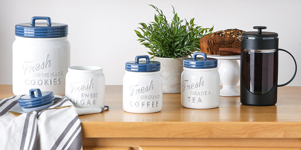 Kitchen Accessories Collection Ceramics, Jar Canister Set, Blue, 3