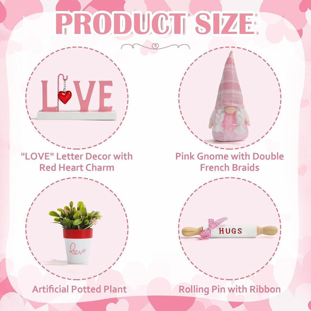 Pink Valentine's Day Decorations Tiered Tray Decor Set - Set of 8