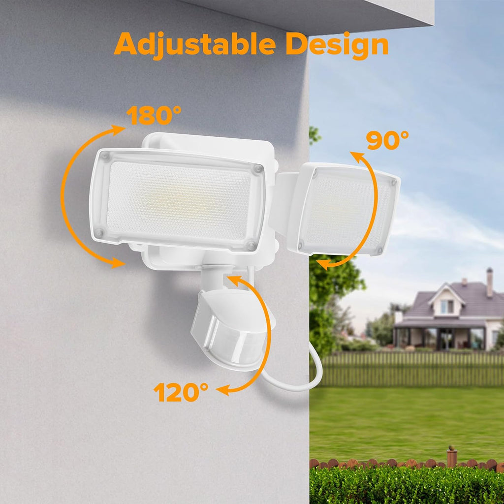 21W White Plug in Motion Sensor Light Outdoor, Flood Lights Outdoor Motion Sensor,2500LM, 5000K Daylight,IP65