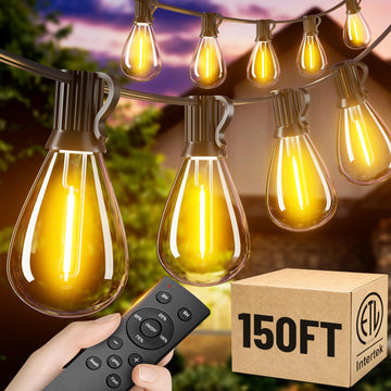 Outdoor String Lights with Remote, Waterproof Patio Lights with 55+2 Shatterproof LED Bulbs, Dimmable Hanging