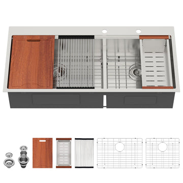 45 Double Bowl Drop Sink Large Low Divided Workstation