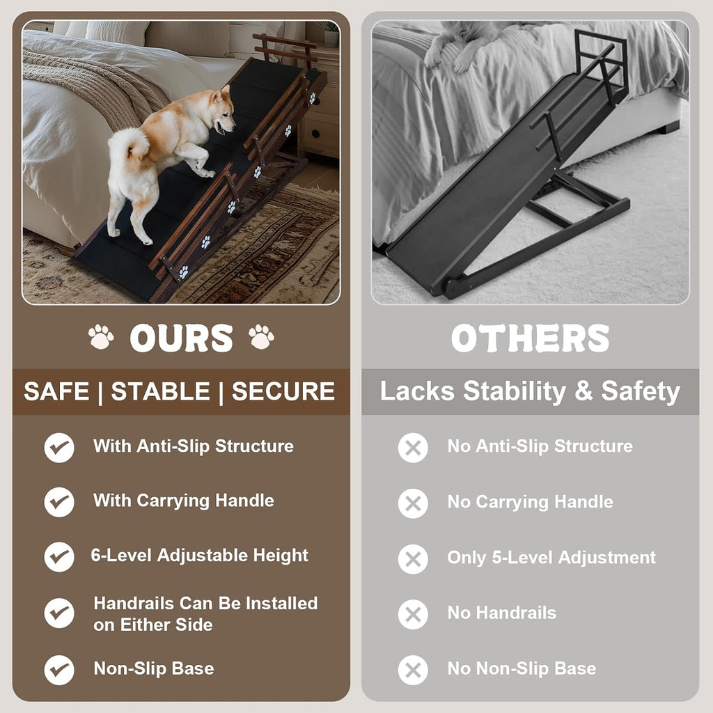 63 Inch Dog Ramp, 6 Height Adjustable Folding Ramp for High Beds