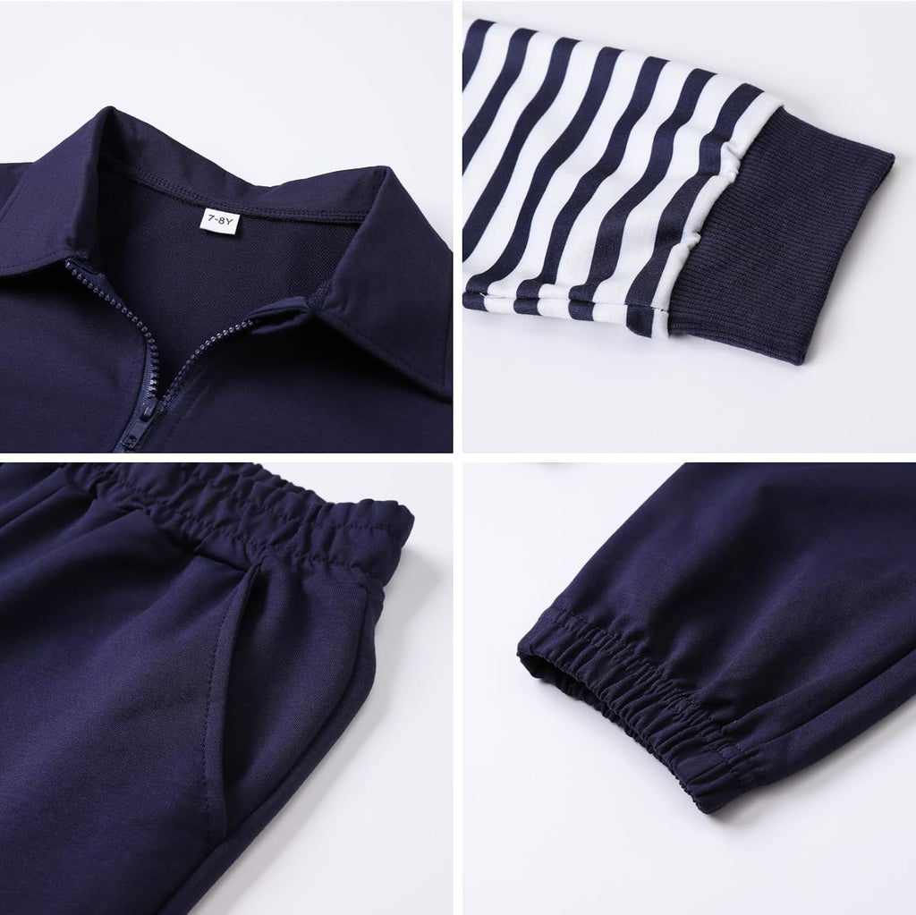 Boys Clothes Quarter Zip Striped Long Sleeve Sweatshirt & Jogger Pants 2Pcs Fall Winter Outfits Set