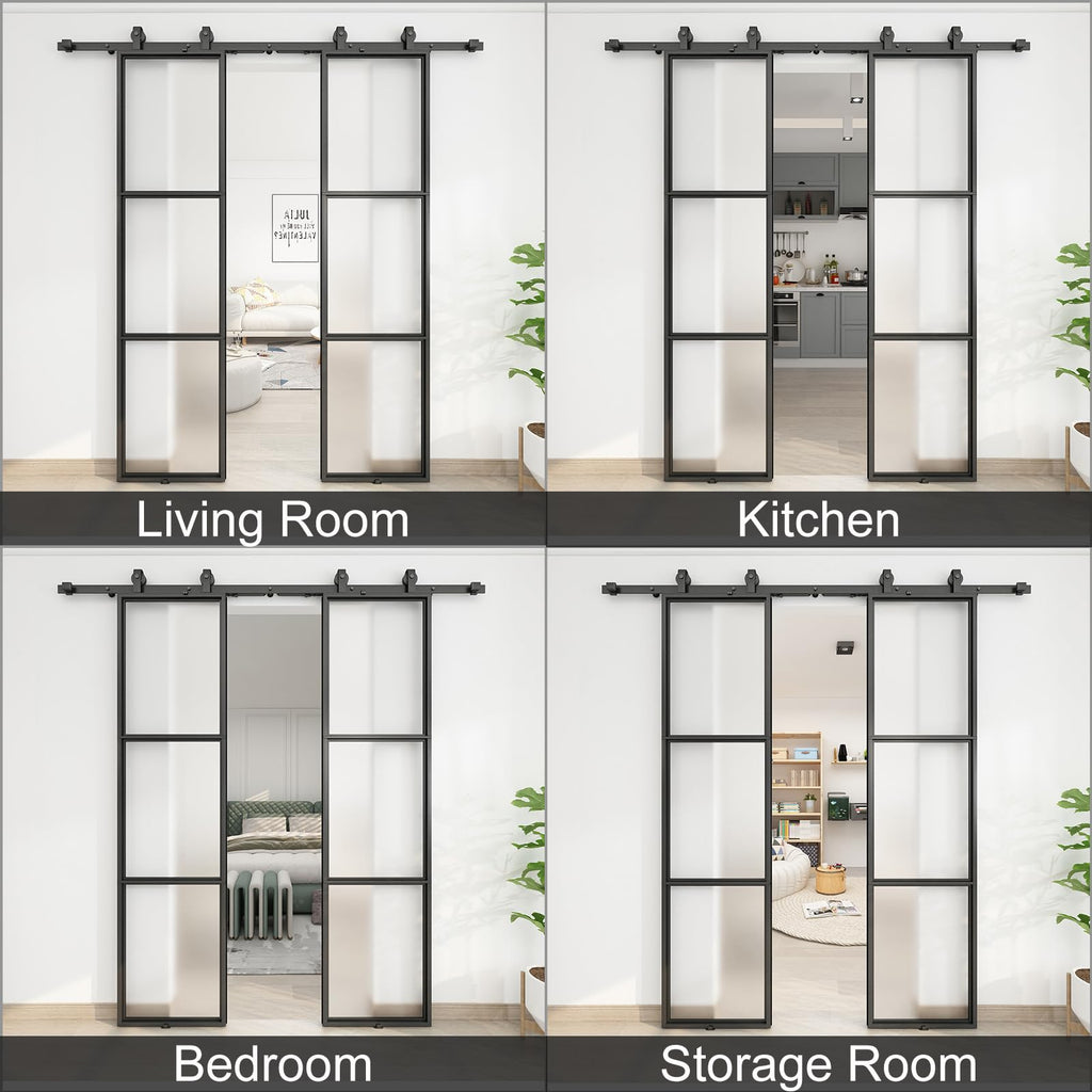 36 x 84 Inch Double Barn Door with 6FT Hardware Kit and Soft Close Mechanism Include, 2 Sets of 18in x 84in 3-Paneled