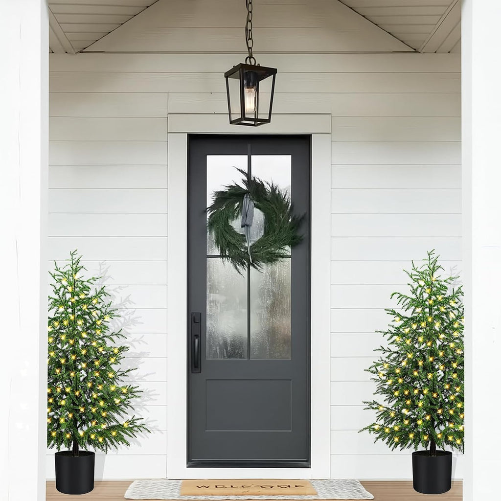 4FT Norfolk Pine Christmas Trees with 80LED Lights, 2-Pack