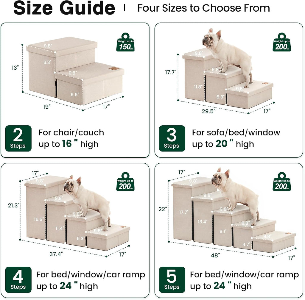 Dog Stairs for High Bed, Foldable Pet Stairs for Small Medium or Large Dogs Puppy with Storage for Bed or Couch, Cat