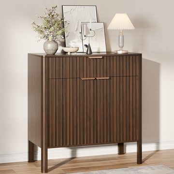 Fluted Buffet Cabinet Accent with Doors & Drawer 30" Walnut