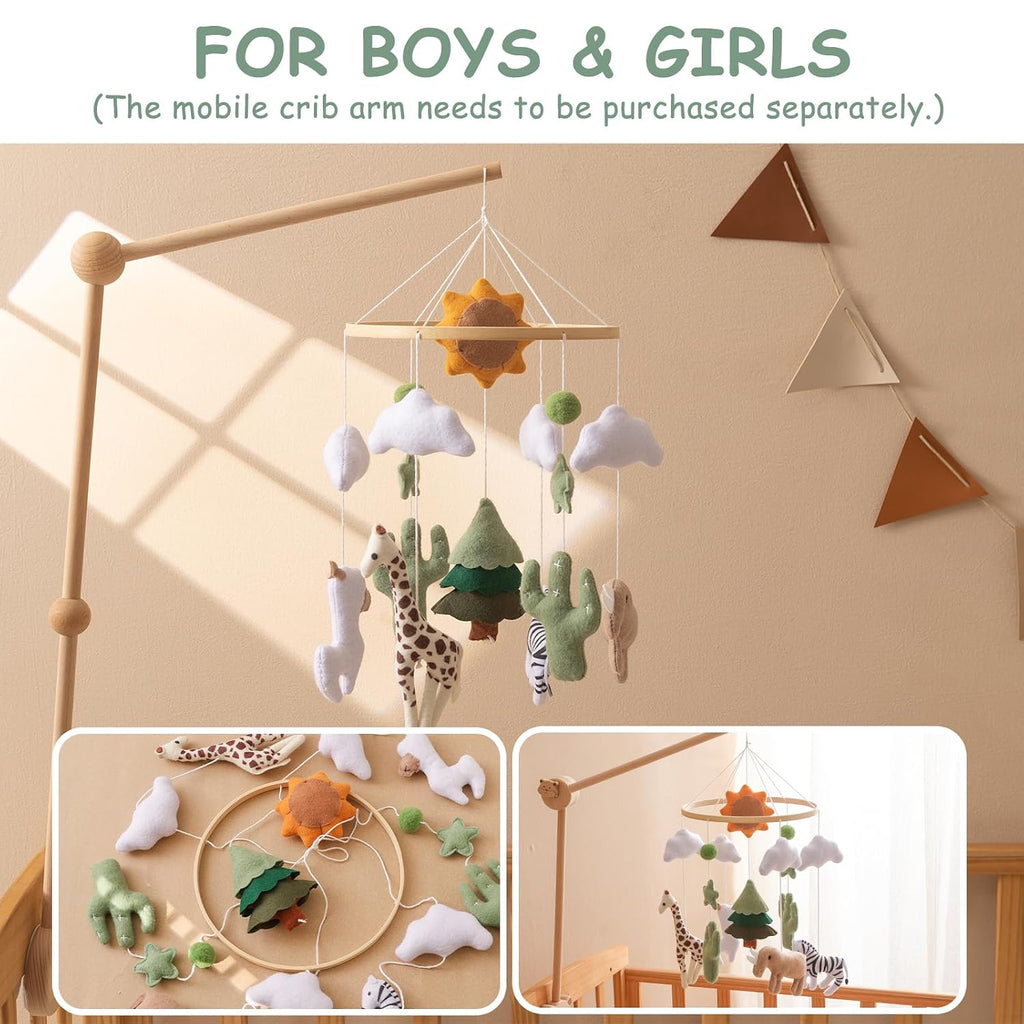 Baby Mobile for Crib - Hanging Felt Nursery Mobile - Fits Most Crib Arms - Gender-Neutral Safari Animals Nursery