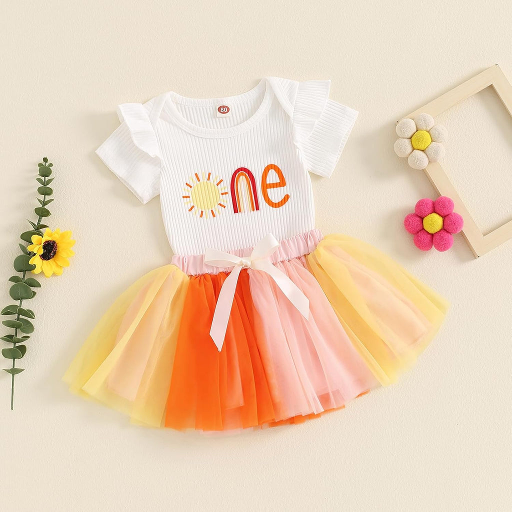 1St Birthday Baby Girl Outfit First Trip Around The Sun Romper Tulle Tutu Skirt Dress One Year Old Birthday Gifts