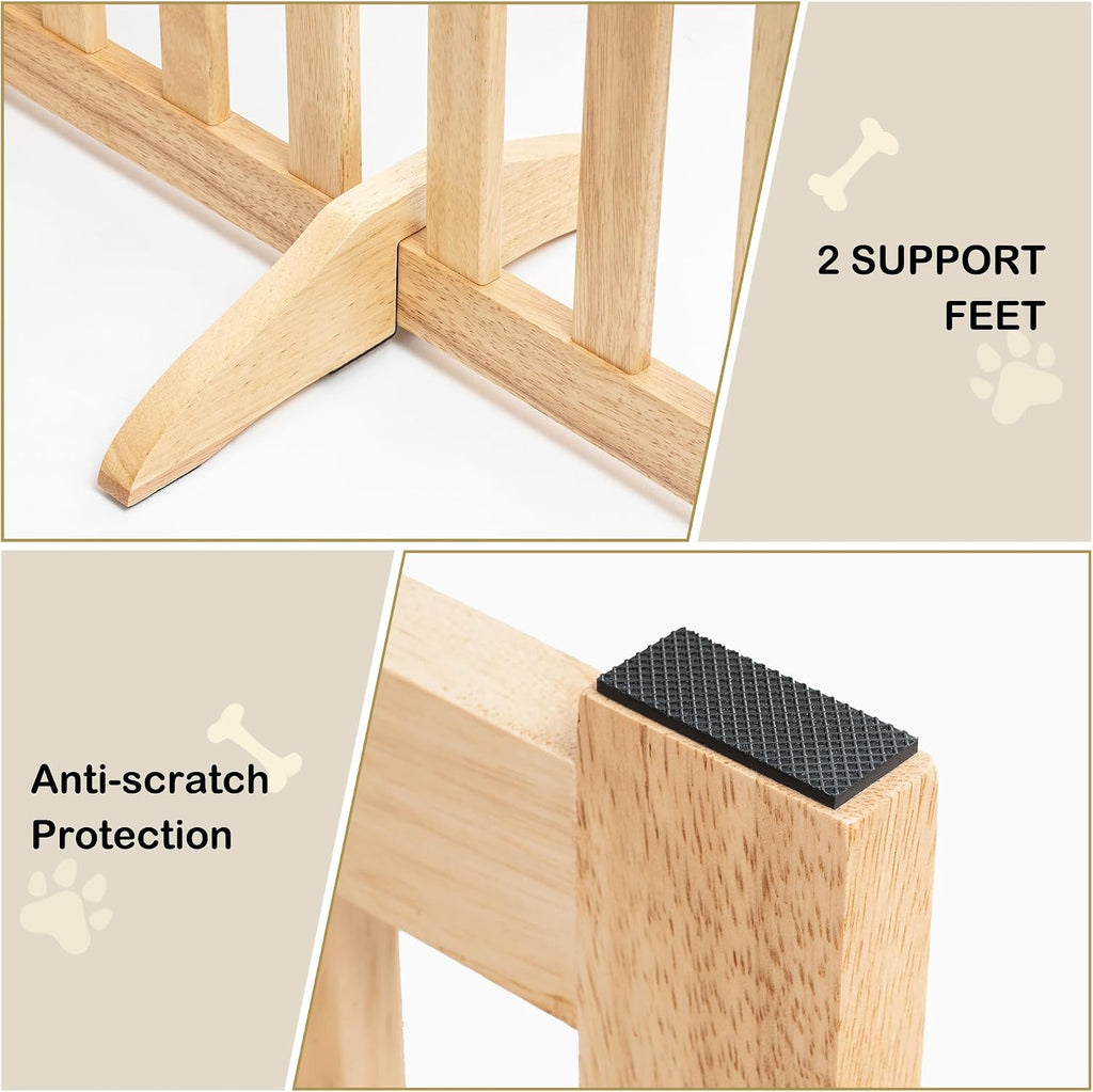 30" Height Tall Freestanding Pet Gate, Solid Wood Folding Safety Fence Wooden Dog Gate with 2 PCs Support Feet Ideal
