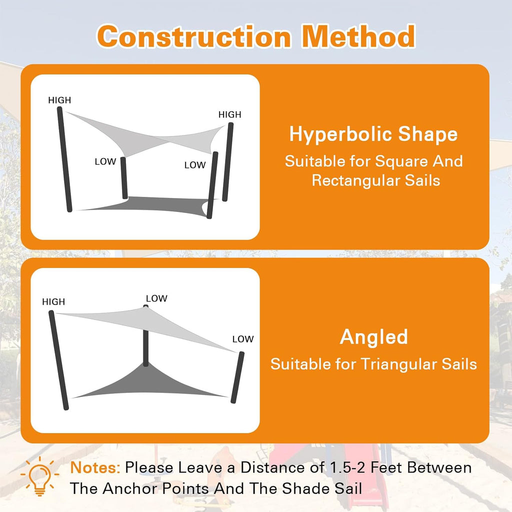 Sun Shade Sail, 16'X20' Light Grey Rectangular, Curved Edged Commercial Grade 185GSM Permeable Outdoor Shade Cloth