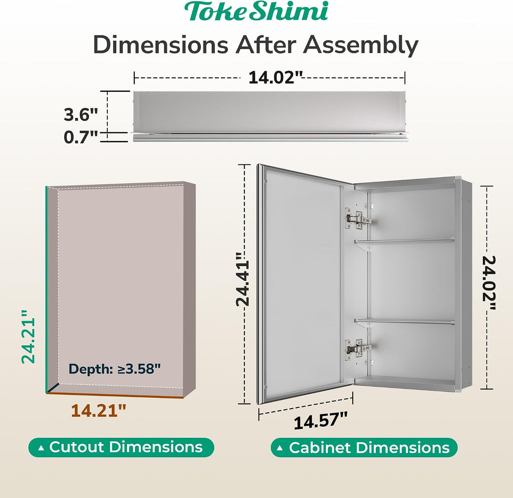 14 x 24 Medicine Cabinet with Mirror, Assembly Required, Silver Recessed Bathroom Medicine Cabinet with Tempered
