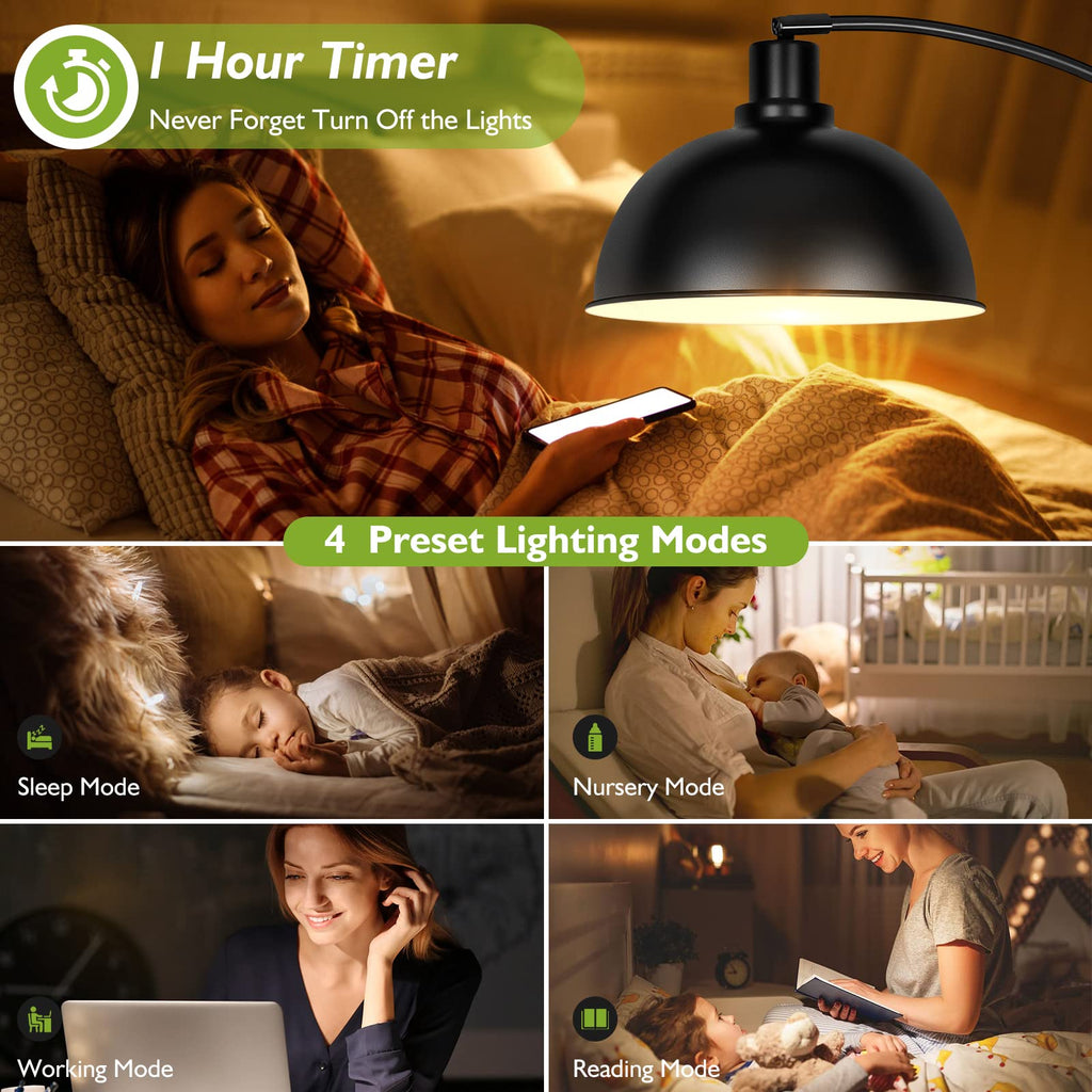 Arc Floor Lamps, Modern Tall Standing Lamp Remote Control, Stepless Dimmable Black Floor Lamp with Hanging Dome