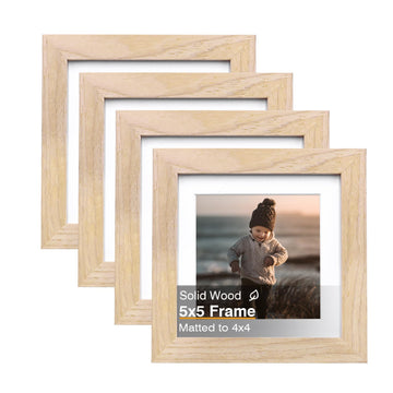 5x5 Picture Frames 4 Pack Natural Solid Wood Square Frames