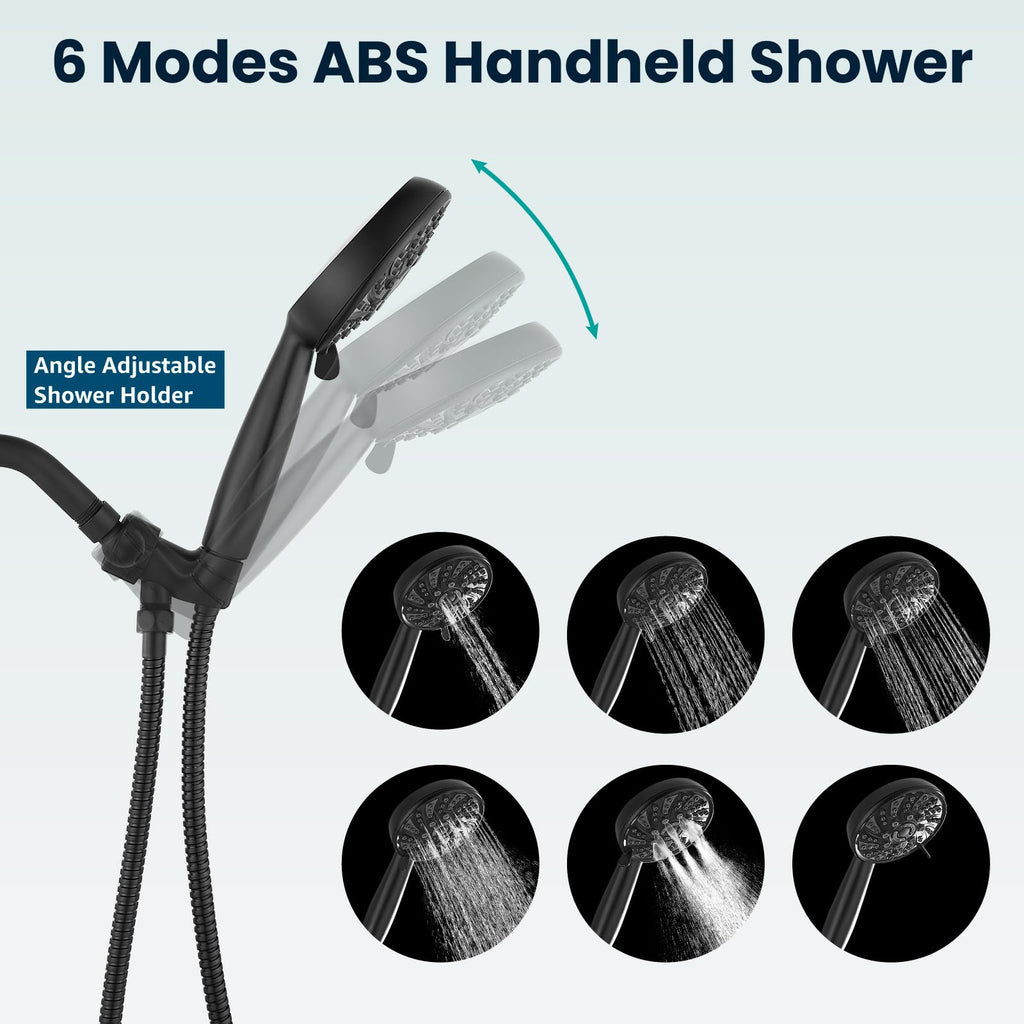 Shower Faucet Set with Valve Kit 6 Mode Handheld Matte Black