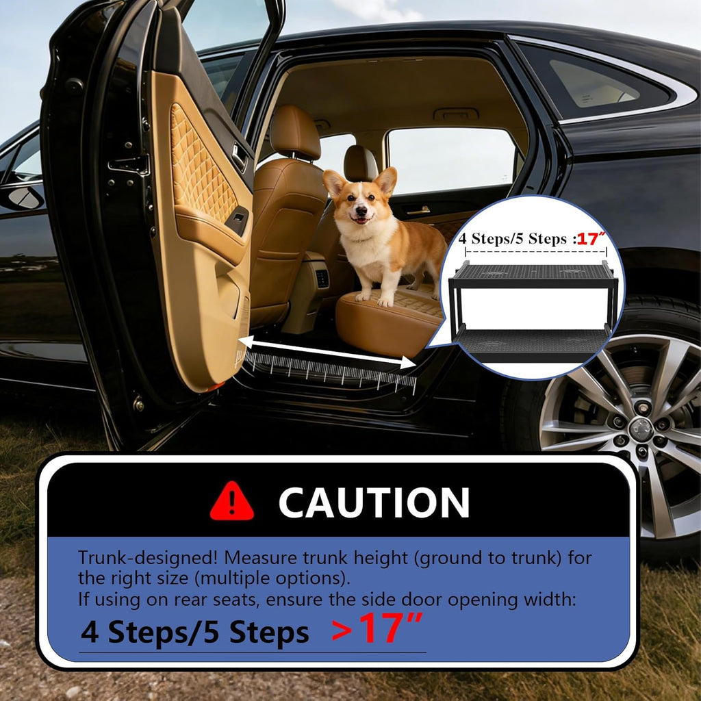 Dog Steps for Car, Truck, SUV, Dog Stairs for Car with Upgraded Non-Slip Surface, Foldable Dog Ramp for Car