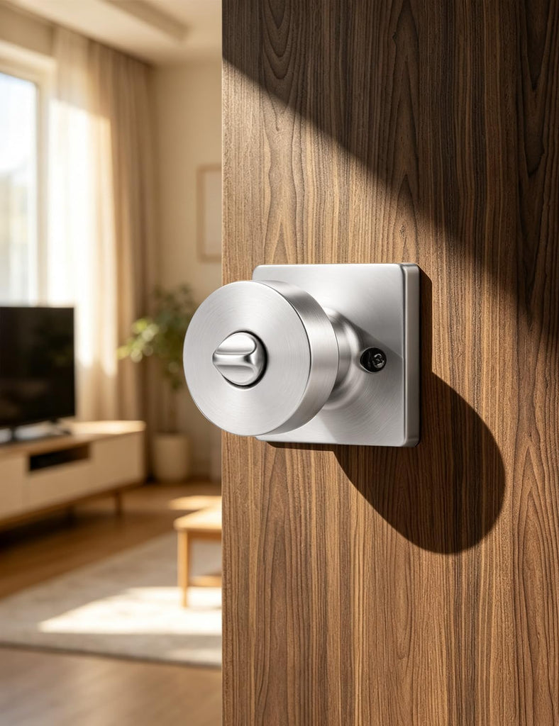 Privacy Door Knobs Interior 6 Pack, Satin Nickel Door Knob with Lock Inside, Keyless Bedroom and Bathroom Locking